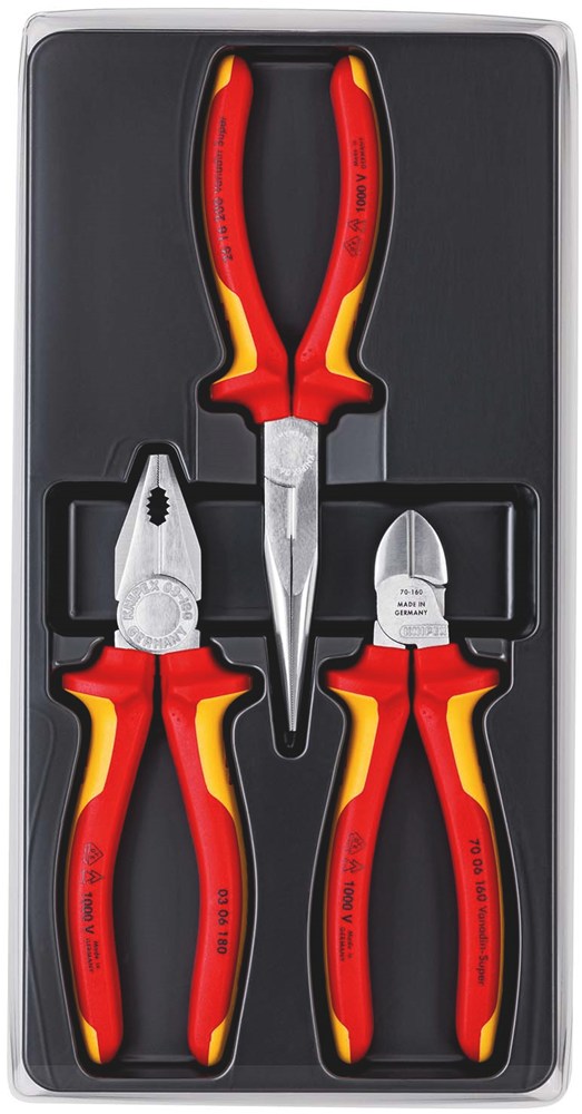 KNIPEX 00 20 12 Elektro tangen set 1 x 03 06 180, 1 x 26 16 200, 1 x 70 06 160