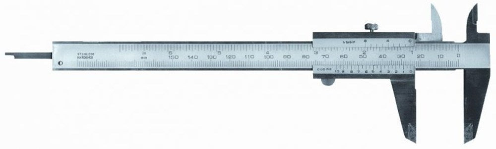 Schuifmaat RVS links 150x40mm met vast- zetschroef in etui