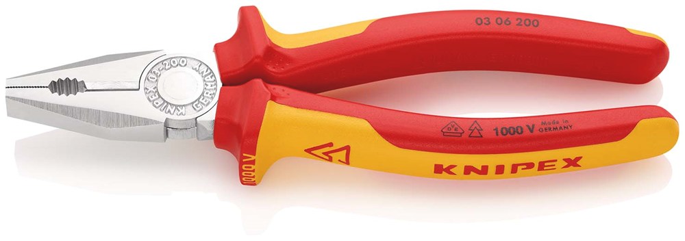 KNIPEX 03 06 200 Kombitang geïsoleerd met meer-componentengrepen, VDE-getest verchroomd 200 mm