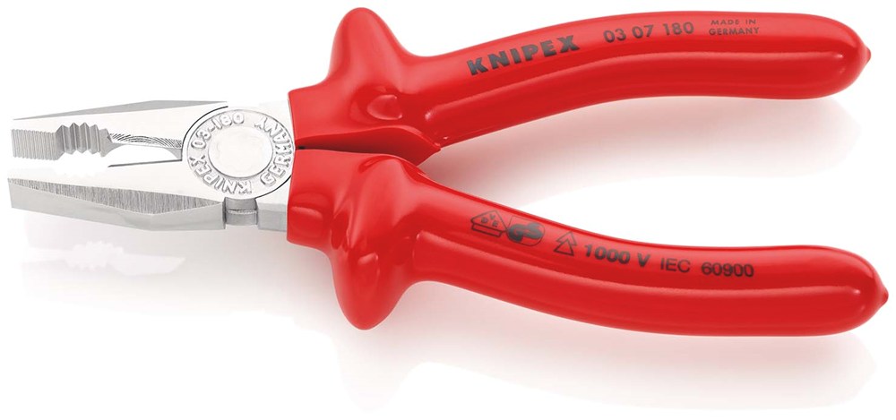 KNIPEX 03 07 180 Kombitang dompelisolatie, VDE-getest verchroomd 180 mm