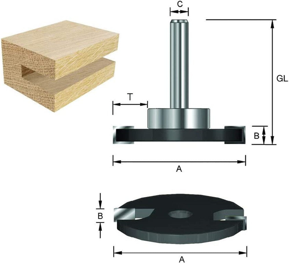 Schijffrees met vaste spindel 40x2,8x55 Kolf 8mm, met lager 28mm