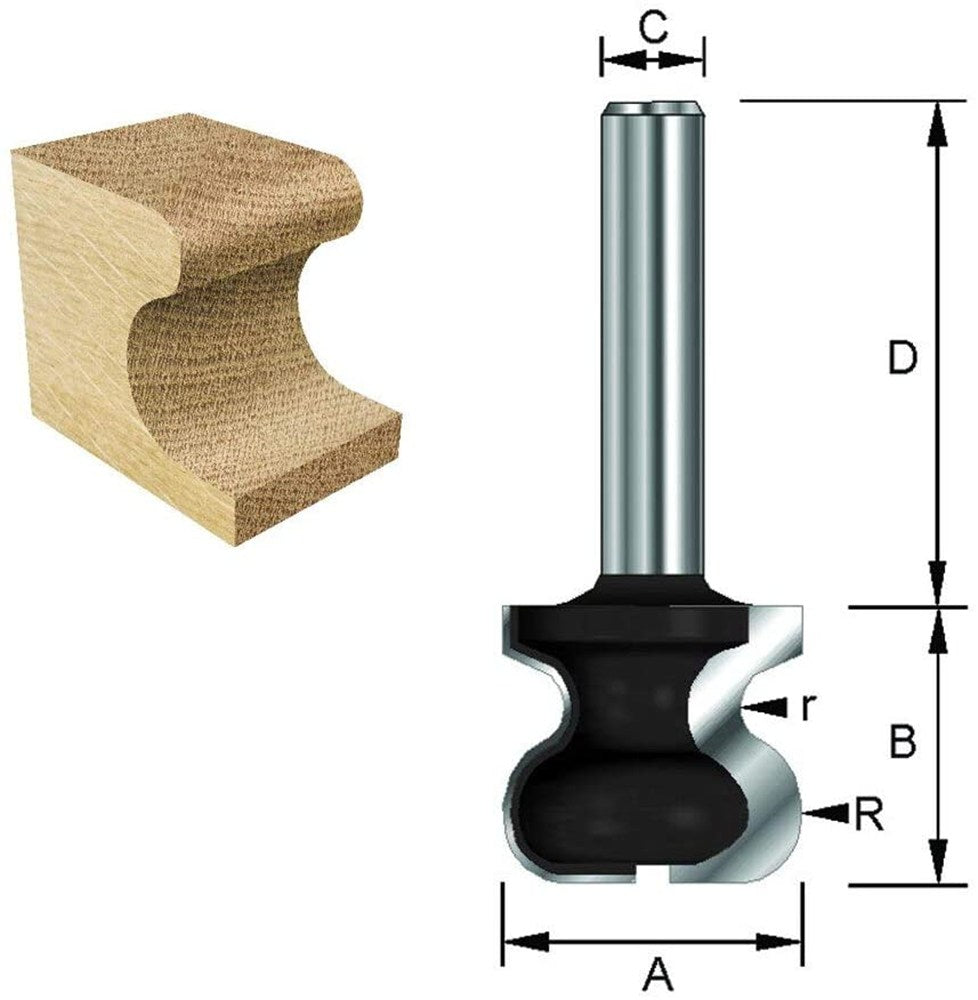 Vingergreepfrees HM A19mm Met lager R/R 6.35/4 kolf 8mm