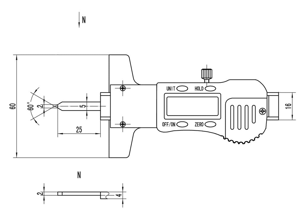 Digitale diepteschuifmaat 0-50mm hoekmeetbrug 120°, voor assen 5-200mm
