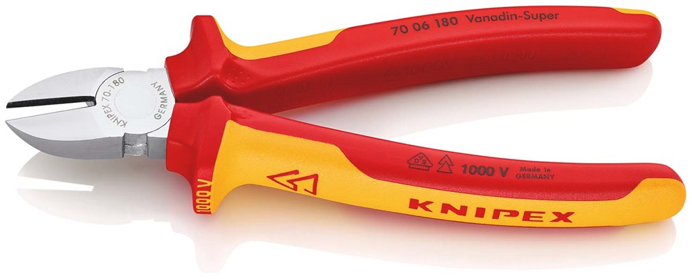 KNIPEX 70 06 180 Zijsnijtang geïsoleerd met meer-componentengrepen, VDE-getest verchroomd 180 mm