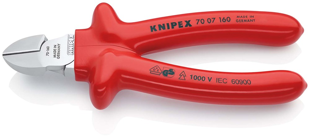 KNIPEX 70 07 160 Zijsnijtang dompelisolatie, VDE-getest verchroomd 160 mm