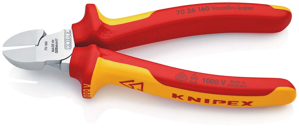 KNIPEX 70 26 160 Zijsnijtang geïsoleerd met meer-componentengrepen, VDE-getest verchroomd 160 mm