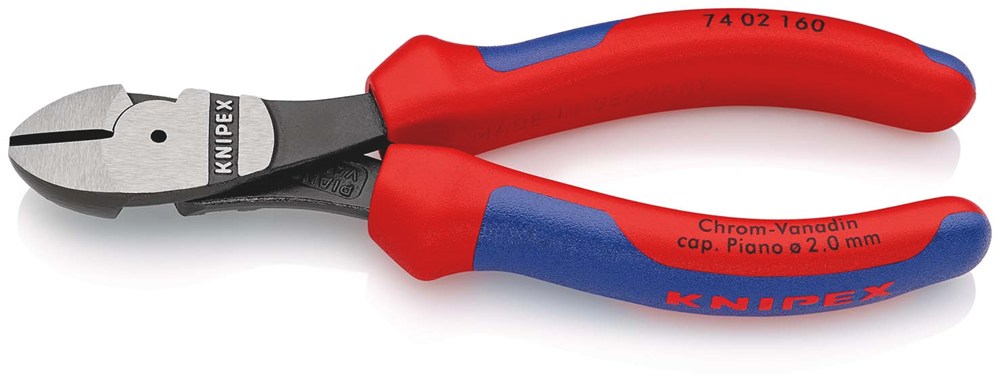 KNIPEX 74 02 160 Kracht-zijsnijtang met meer-componenten greep zwart geatramenteerd 160 mm