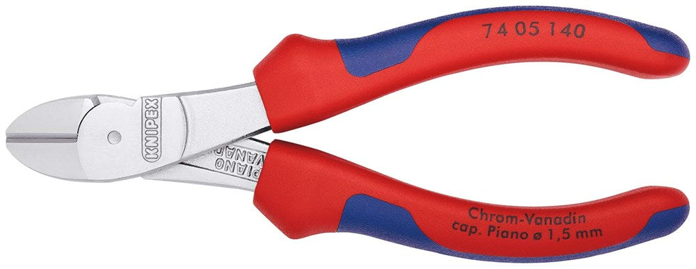 KNIPEX 74 05 140 Kracht-zijsnijtang met meer-componenten greep verchroomd 140 mm