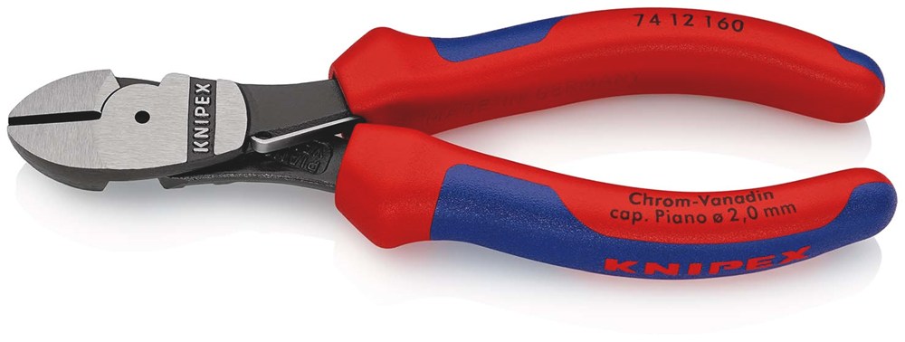 KNIPEX 74 12 160 Kracht-zijsnijtang met meer-componenten greep zwart geatramenteerd 160 mm