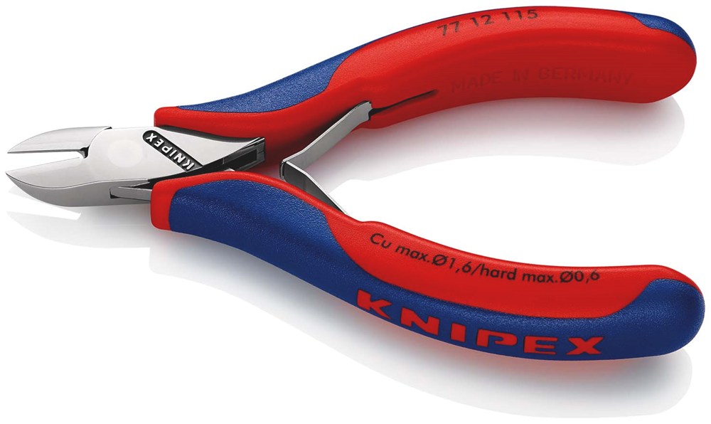 KNIPEX 77 12 115 Elektronica-zijsnijtang met doorgestoken scharnier met meer-componenten greep 115 m