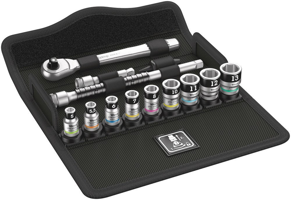 8100 SA 12 HF ZYKLOP METAL-RATELSET, OMSCHAKELPAL, 1/4"-AANDRIJVING, METRISCH, 13-DELIG