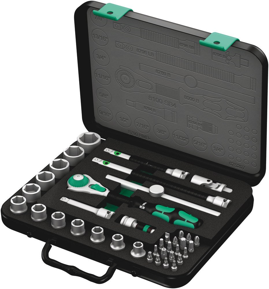 8100 SB 4 ZYKLOP SPEED RATEL- EN DOPPENSET, 3/8"-AANDRIJVING, INCH, 38-DELIG