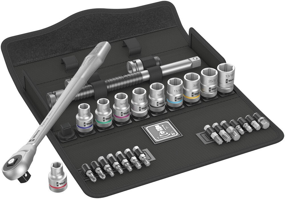 8100 SC 10 ZYKLOP METAL-RATELSET DOORSTEEKVIERKANT, 1/2"-AANDRIJVING, INCH, 28-DELIG