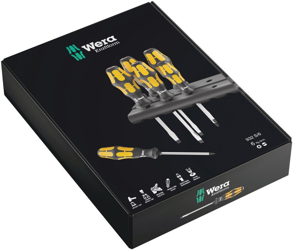 932 S/6 SCHROEVENDRAAIERSET KRAFTFORM WERA: DE SCHROEFBEITEL + HOUDER, 6 -DELIG