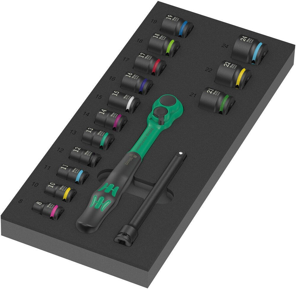 9724 Schuimrubberen inzetstuk met 8010 B Zyklop Comfort ratelset 1, 3/8", 16-delig