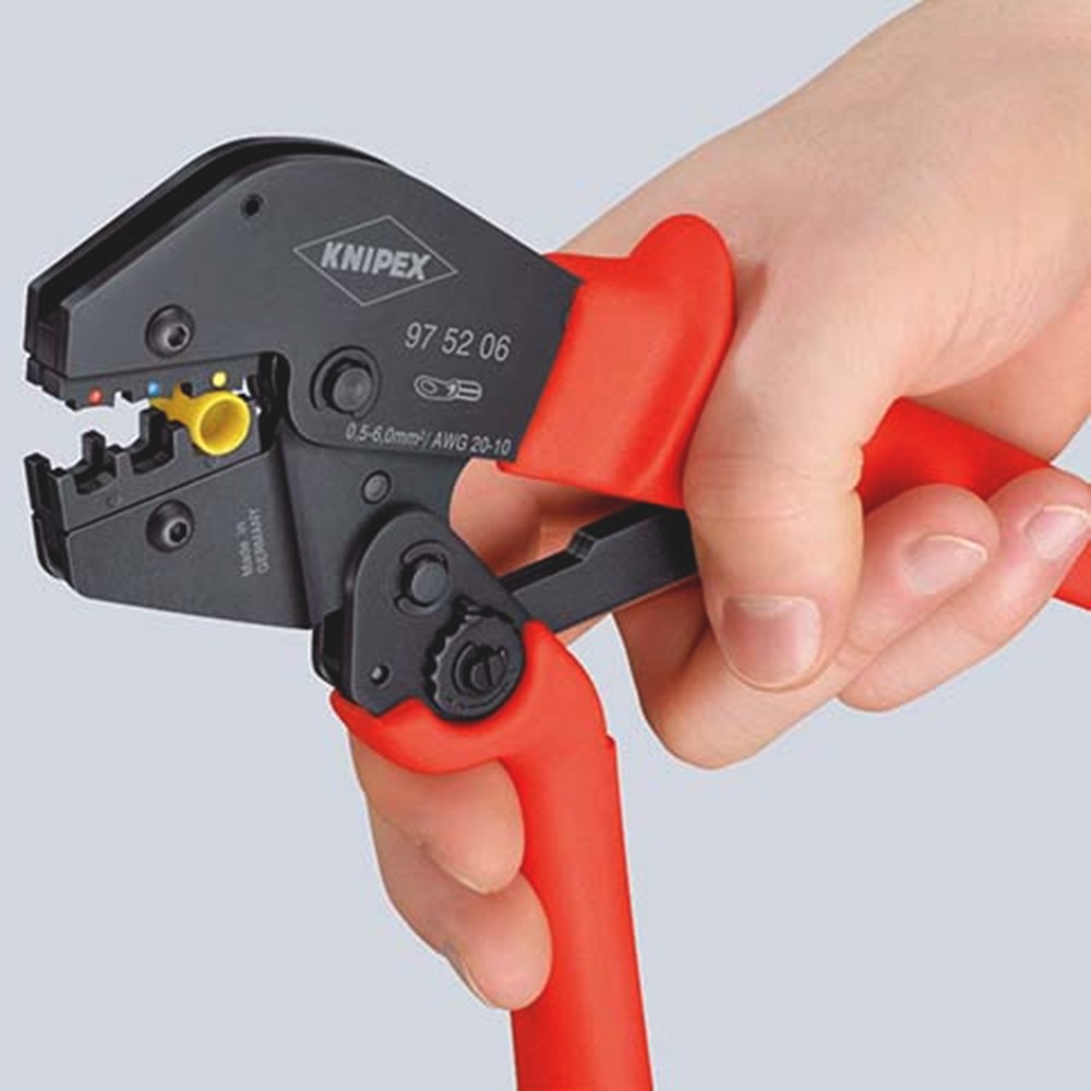KNIPEX 97 52 23 Krimptang ook te bedienen met twee handen met antislip kunststof bekleding gebruinee