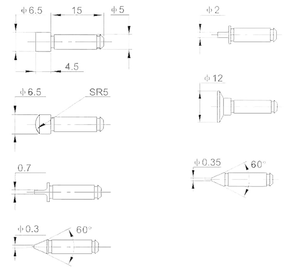 Inzetstukken voor micrometer opname 5mm, diam. 6,5mm, gebogen