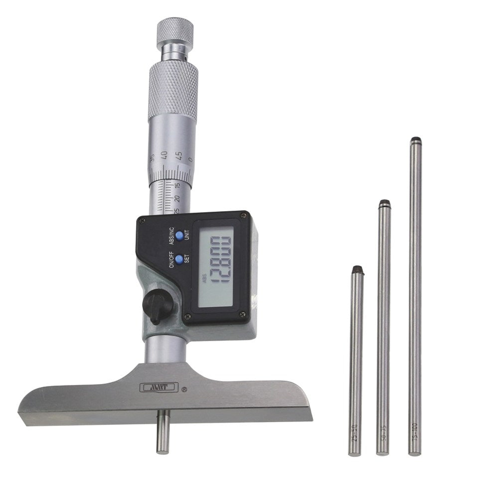 Digitale diepte micrometer 0-100mm 4 inserts