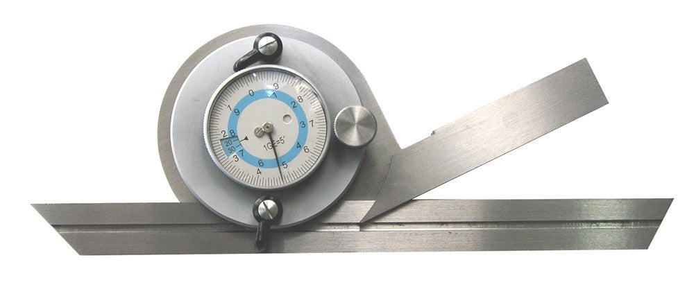 Universele hoekmeter 300mm met meetklok, 4x90gr., aflezing 1/12gr