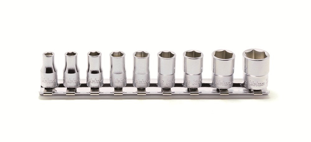 1/4" 9 dlg set doppen op rail 12kant