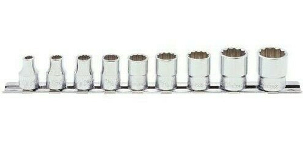 3/8" 9 dlg set doppen op rail 12-kant