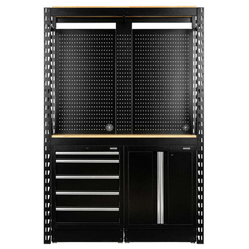 BUNKER Opbergrek met geperforeerde achterwand en 2 vloerkasten, 1500x2210x520mm (D27912)
