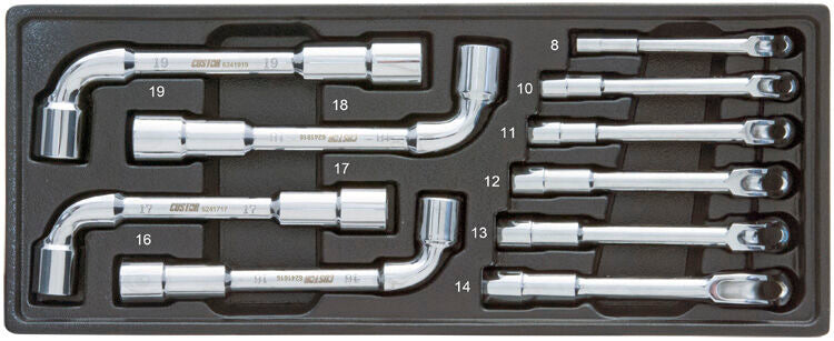 Pijpsleutelset gebogen, 10dlg, M-module