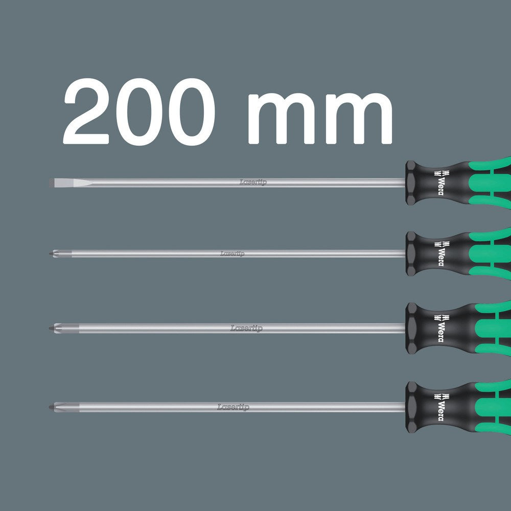 335/350/355/4 SCHROEVENDRAAIERSET KRAFTFORM PLUS LASERTIP MET 200 MM LANGE KLINGEN, 4-DELIG