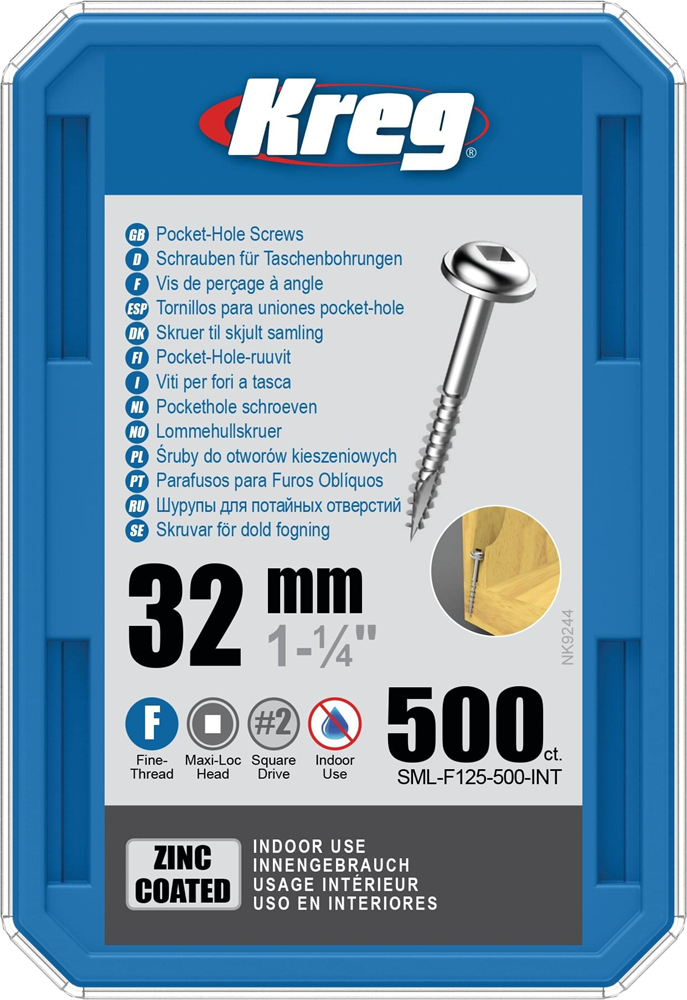 Kreg PH schroeven 32 mm verzinkt Maxi-Loc fijn schroefdraad 500 stuks