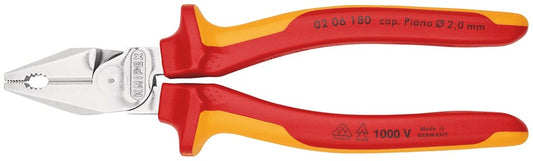 KNIPEX 02 06 180 Kracht-Kombitang geïsoleerd met meer-componentengrepen, VDE-getest verchroomd 180 m