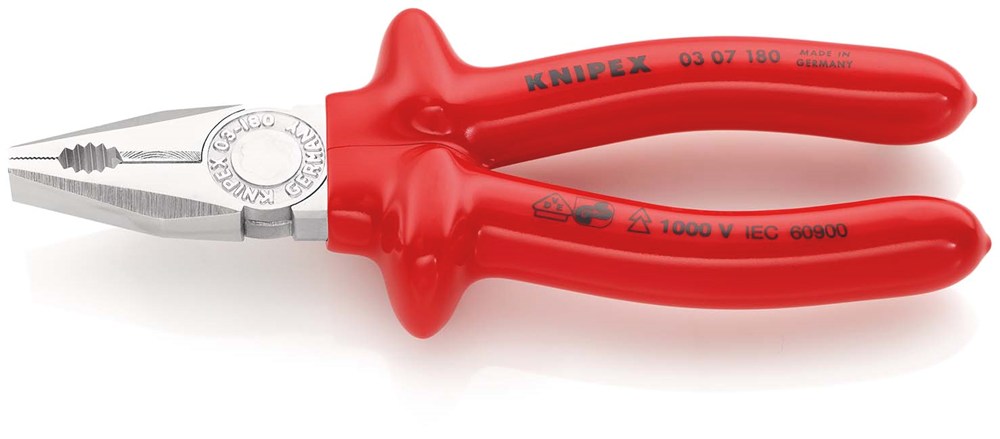 KNIPEX 03 07 180 Kombitang dompelisolatie, VDE-getest verchroomd 180 mm