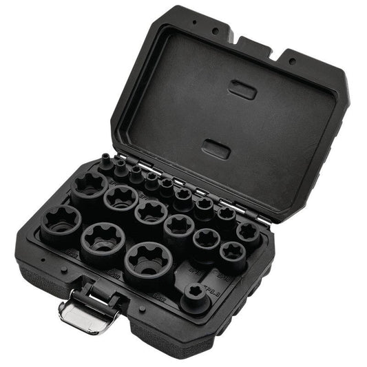 1/4"+3/8"+1/2" Krachtdoppenset E-torx plus, 19dlg