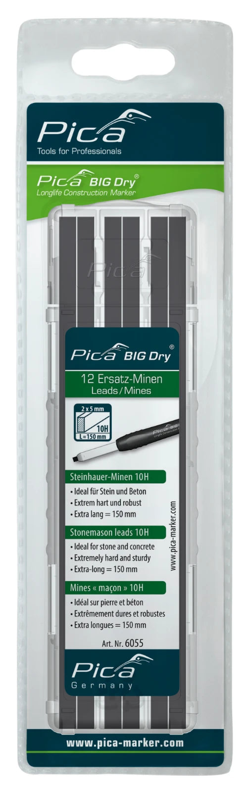 Pica BIG Dry 6055 Navulling grafiet 10H voor Steenhouwer (blister)