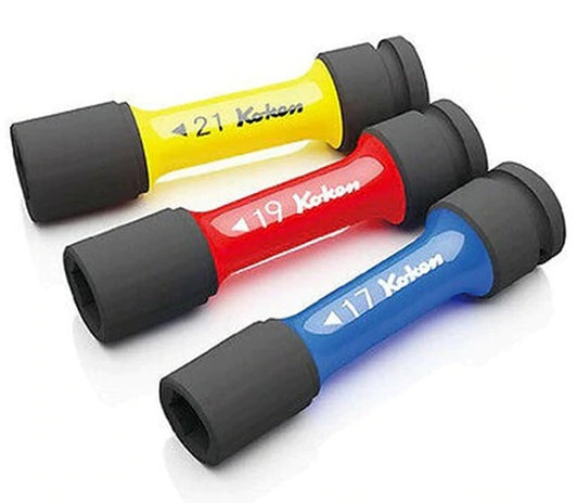 Set 1/2" slagdop SW17/19/21 6-kant Tbv. wielmoeren blauw/rood/wit
