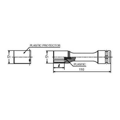 1/2" slagdop SW22mm 6-kant L=110mm Tbv. wielmoeren wit
