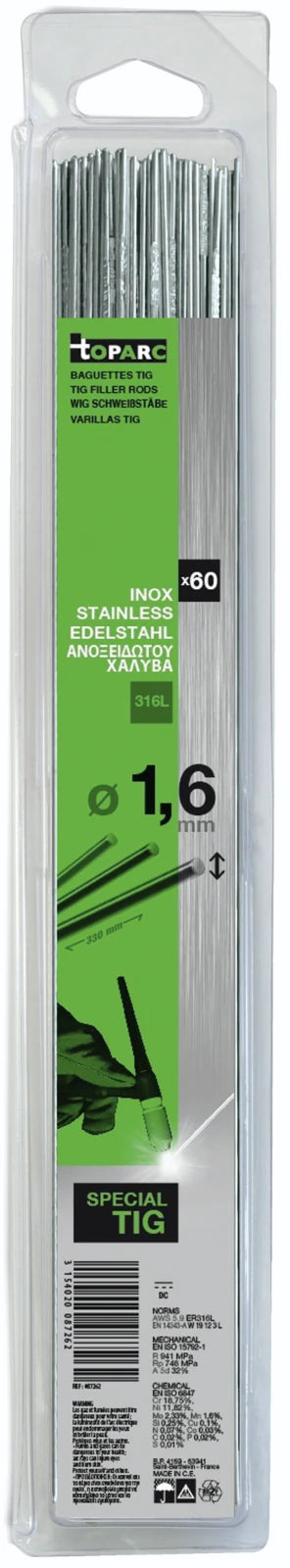 GYS Lastoevoeg TIG RVS 316L Ø1,6 x 330 mm (60 stuks)