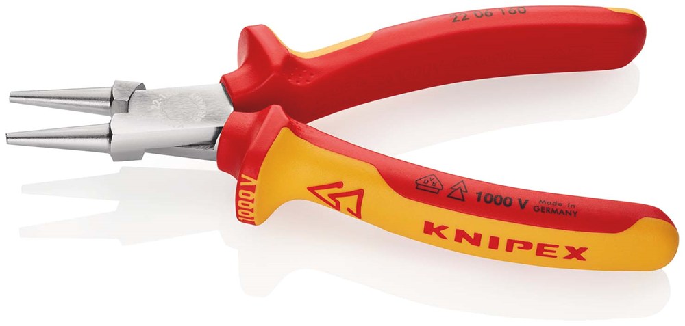 KNIPEX 22 06 160 Rondbuigtang geïsoleerd met meer-componentengrepen, VDE-getest verchroomd 160 mm