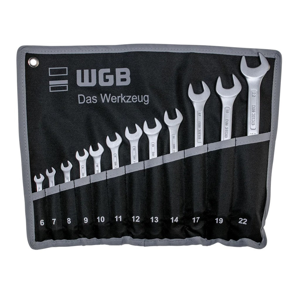 ringsteeksleutelset in roltas, 8-19mm, doorgezette ring, DIN 3113 B