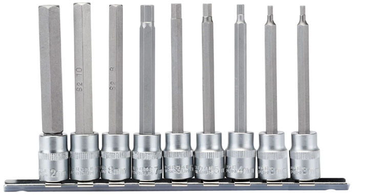 3/8" Doppenrail inbus lang, 9dlg