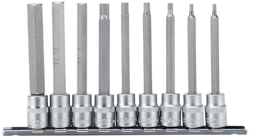 3/8" Doppenrail inbus lang, 9dlg