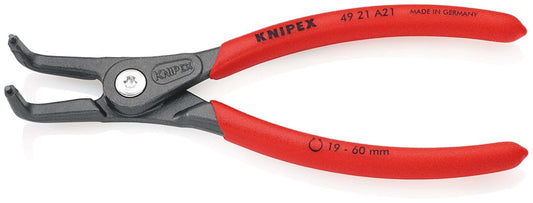KNIPEX 49 21 A21 Precisie-borgveertang voor buitenringen op assen met antslip kunststof bekleed grij