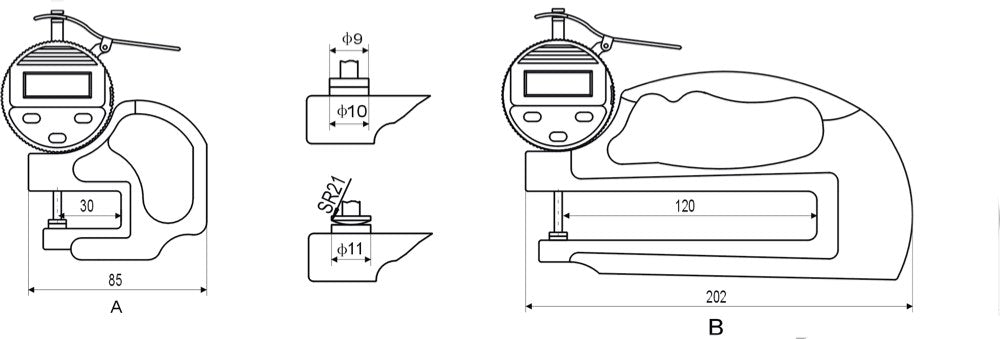 Dikte meter 0-10mm vorm A, projectie 120mm