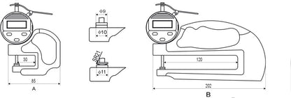 Dikte meter 0-10mm vorm A, projectie 120mm