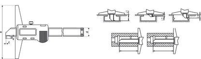 Digitale diepteschuifmaat 200x100mm met haken