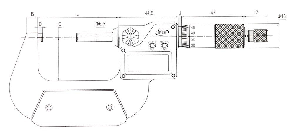 Digitale micrometer 25-50mm IP65 ABS functie, Stg. 2,0mm