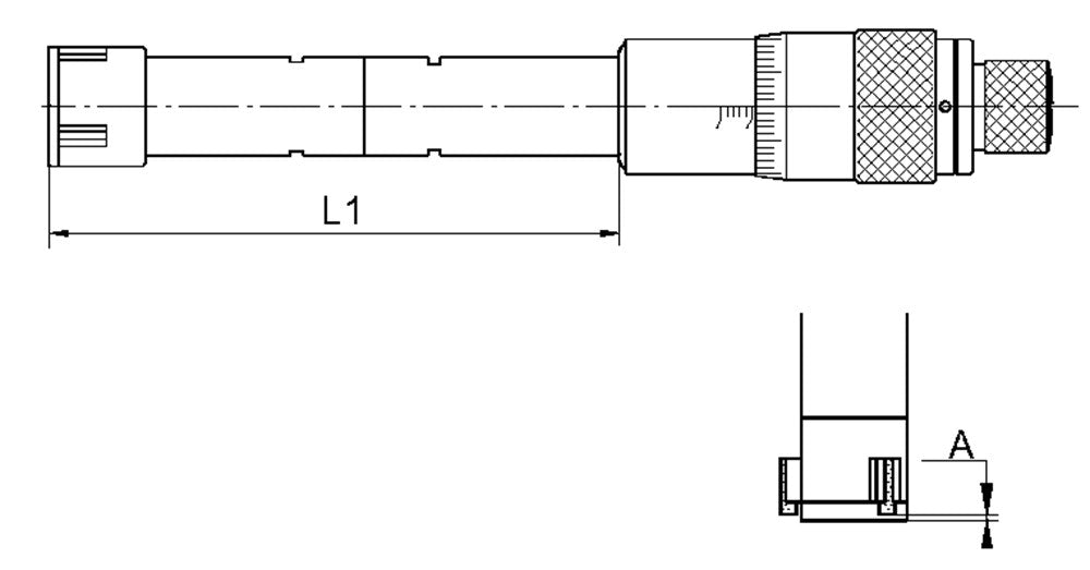 Driepunt binnen micrometer 10-12mm met ring, voor blinde gaten