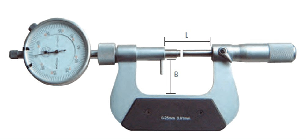 Micrometer 75-100mm met meetklok aflezing 0,01mm met HM meetpunten