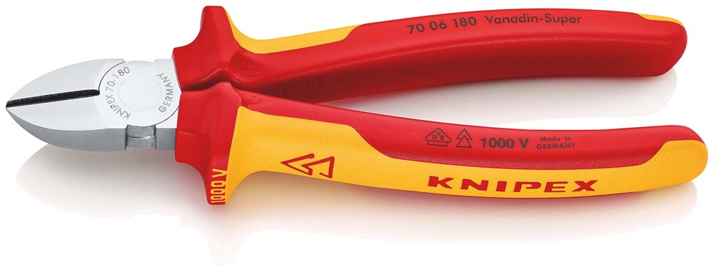 KNIPEX 70 06 180 Zijsnijtang geïsoleerd met meer-componentengrepen, VDE-getest verchroomd 180 mm