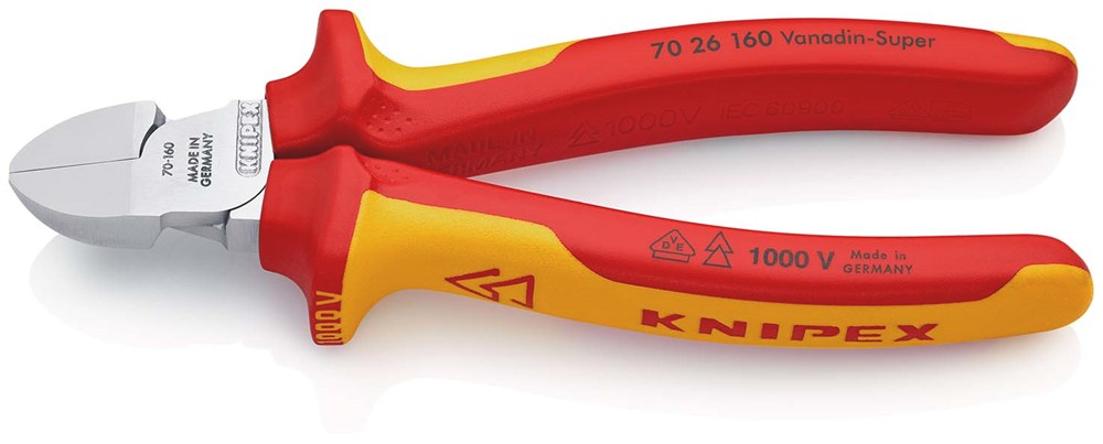 KNIPEX 70 26 160 Zijsnijtang geïsoleerd met meer-componentengrepen, VDE-getest verchroomd 160 mm