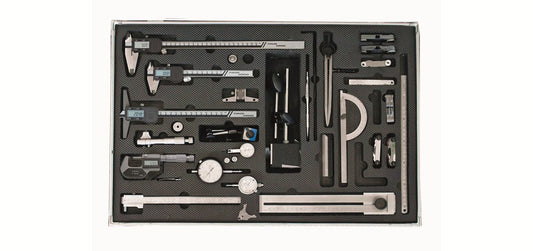 Set 28-dlg. digitale schuifmaten, micro- meter, passer, etc. in alu koffer